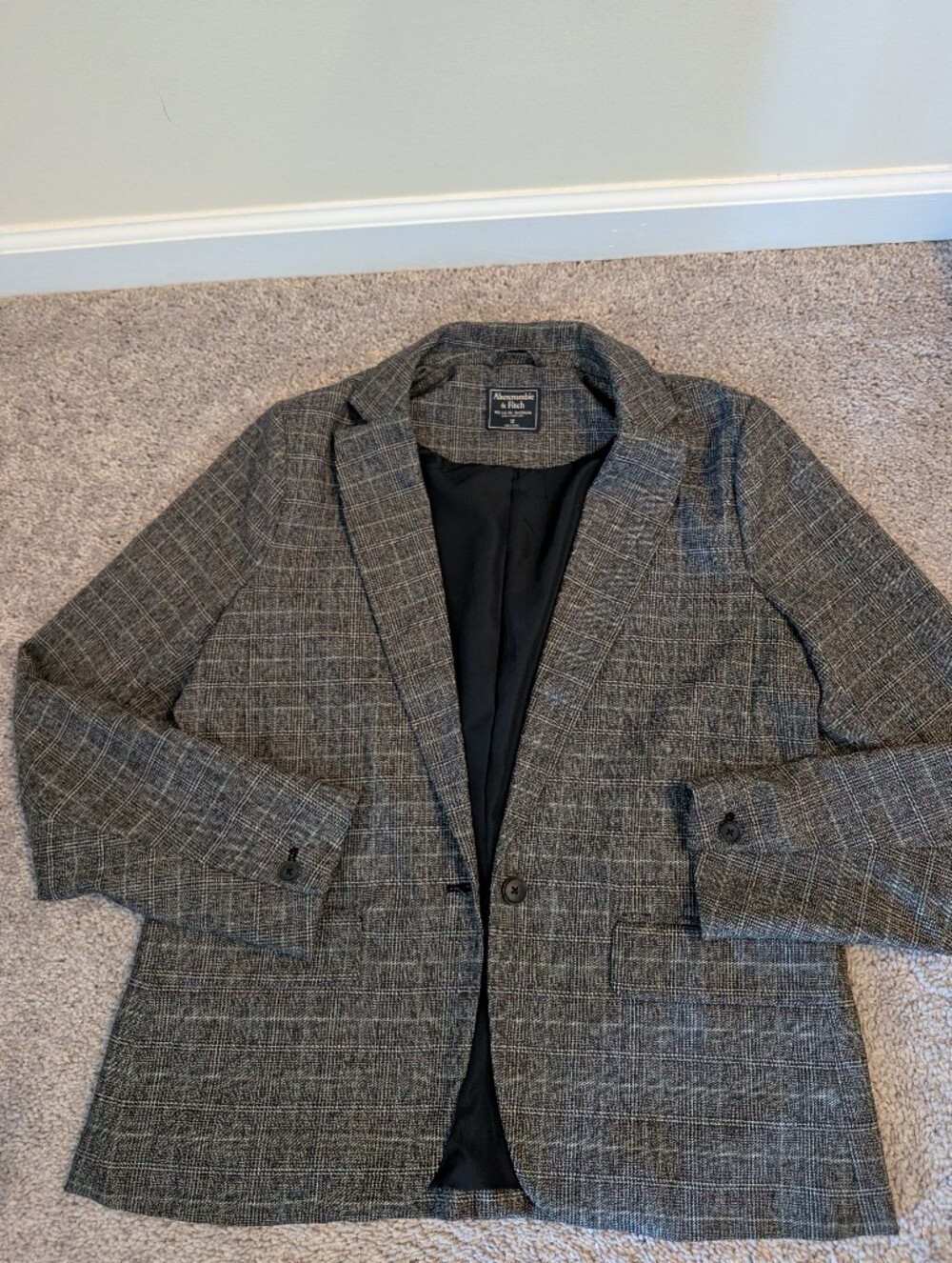 Abercrombie & Fitch Gray Plaid Notch Lapel Blazer - Women's Size 12